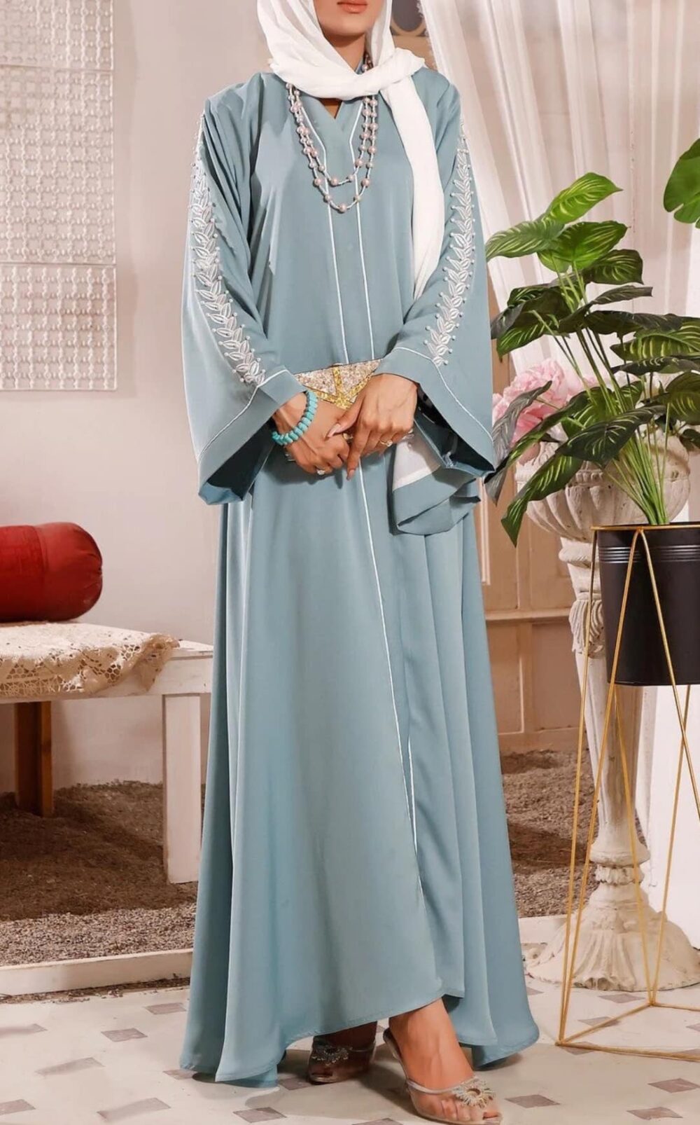 Sea Foam All-Season Front Open Style Abaya