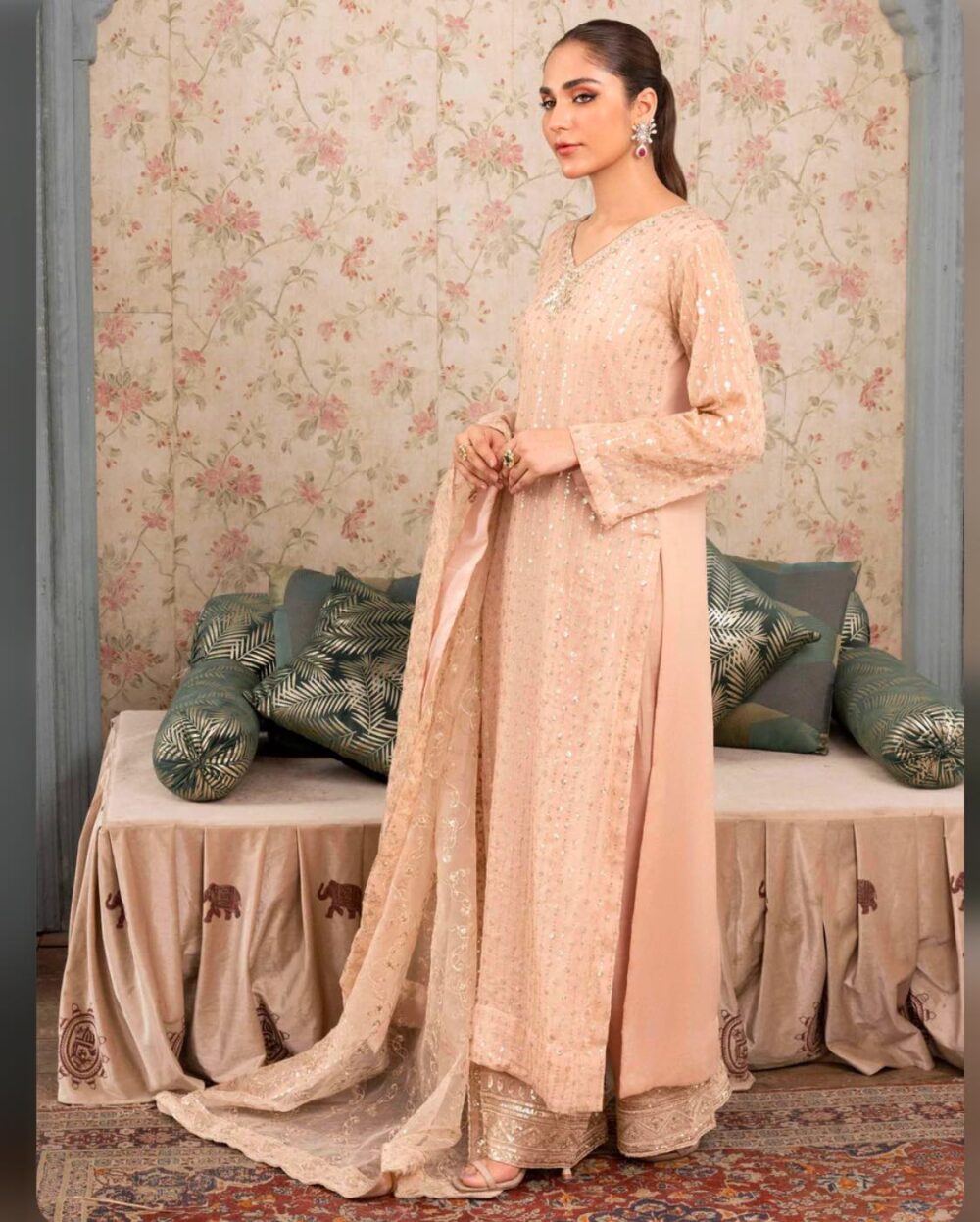 Luxury chiffon sequence embroidered work 3pcs ready to wear suit - Image 4