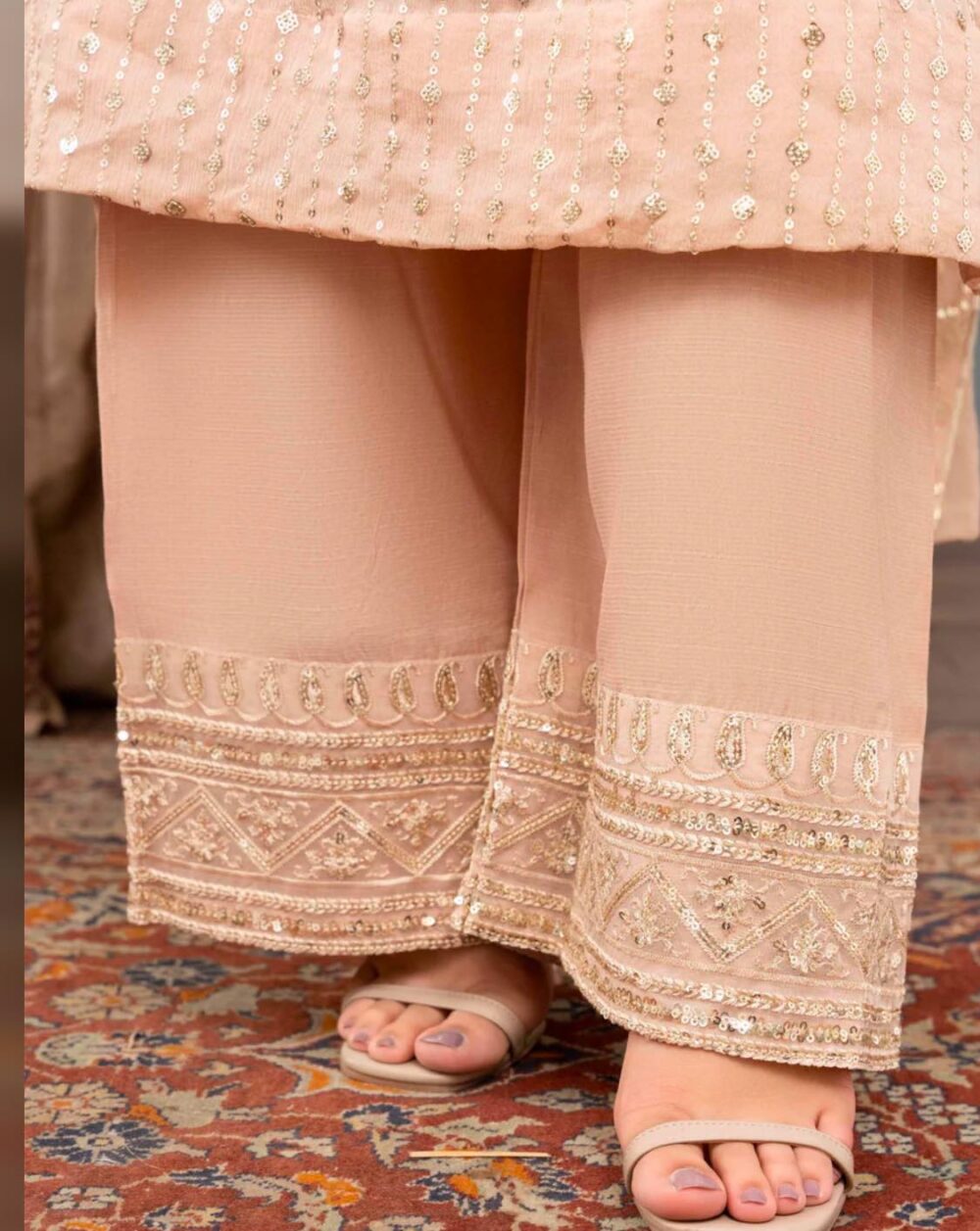 Luxury chiffon sequence embroidered work 3pcs ready to wear suit - Image 2