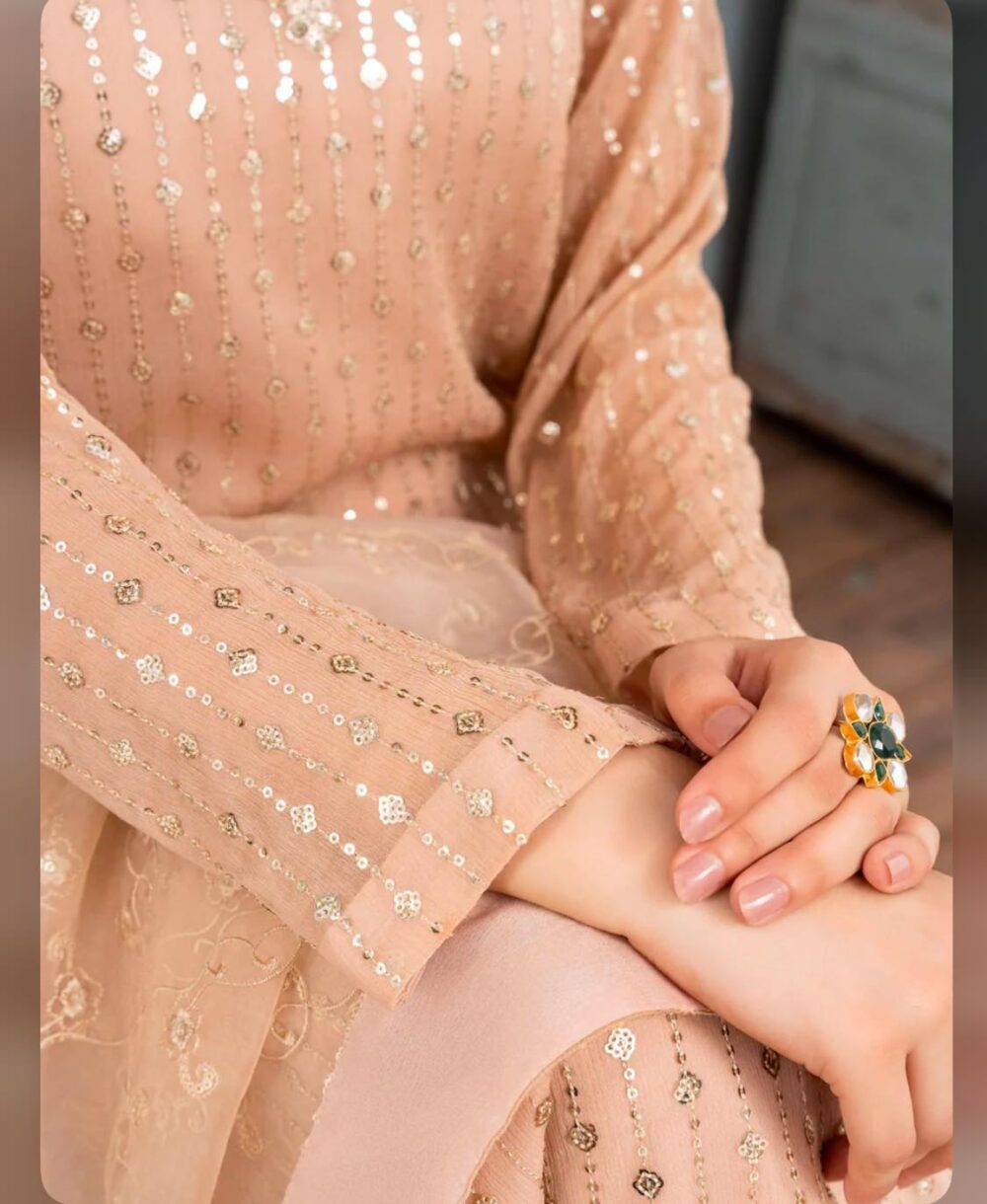 Luxury chiffon sequence embroidered work 3pcs ready to wear suit - Image 5